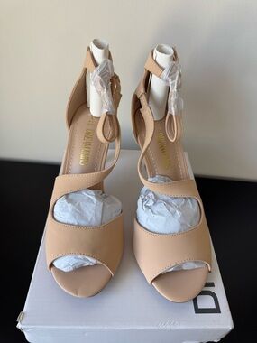 DREAM PAIRS Women's NILE Stilettos Open Toe Pump Heel Sandals - Nude Nubuck NWT
